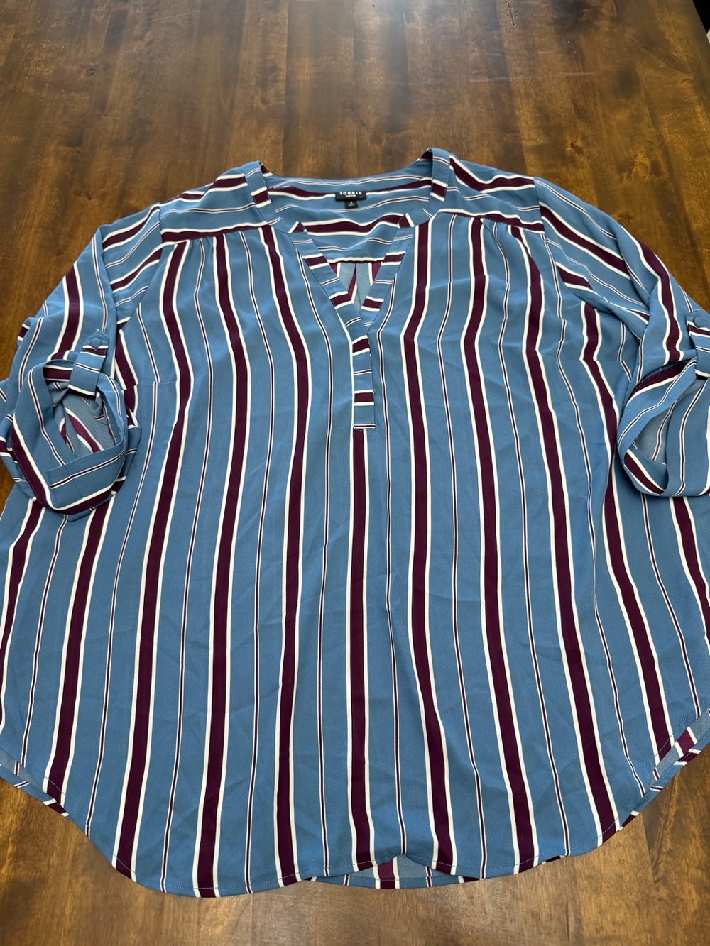 Women’s Torrid Harper 3XL Striped Blue Roll Tab Sleeve Blouse Office
